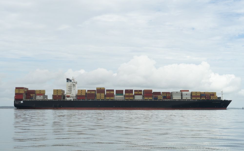 Cargo ship on sea under