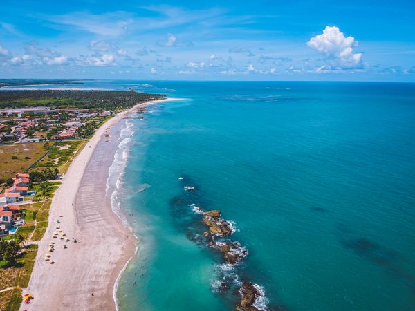 Aerial shot of quiet Brazilian beach 