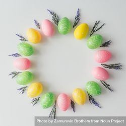 Pastel Easter eggs in circle on light background 0VgNN5