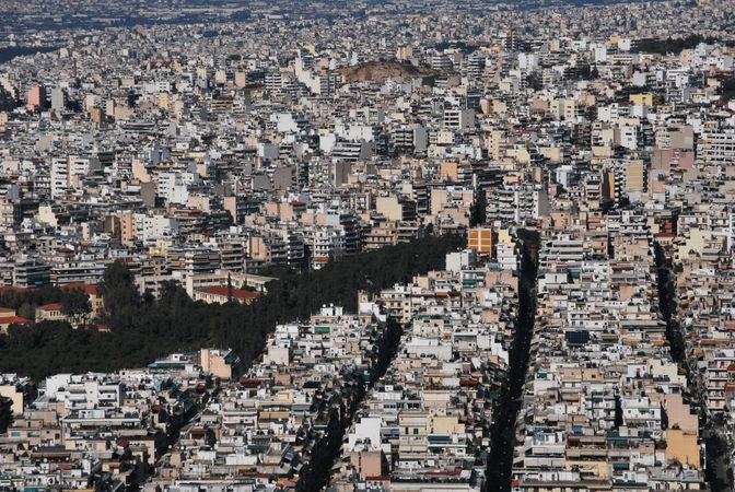 High-angle view of cityscape in Athens, Greece during daytime
