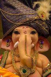 A beautiful idol of Lord Ganpati on display at a workshop in Mumbai, India for the festival of Ganesh Chaturthi