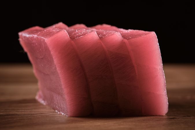 Fresh raw tuna on kitchen table