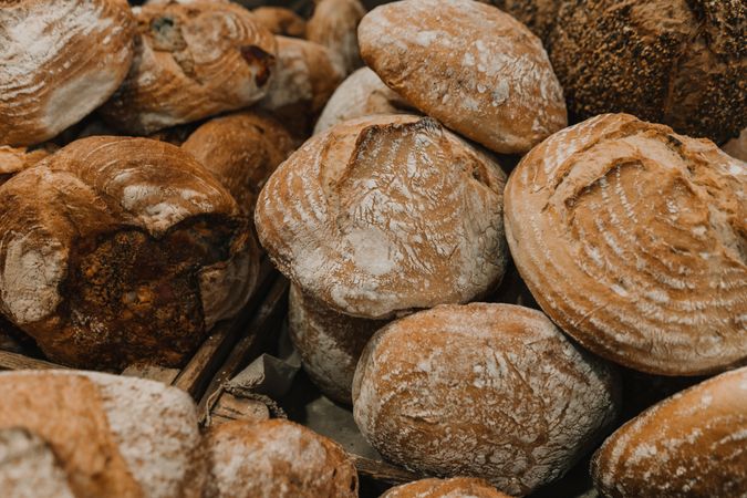 Fresh rye bread on trays