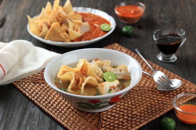 Batagor Kuah, Fried Dumpling Served with Meat Stock Soup.