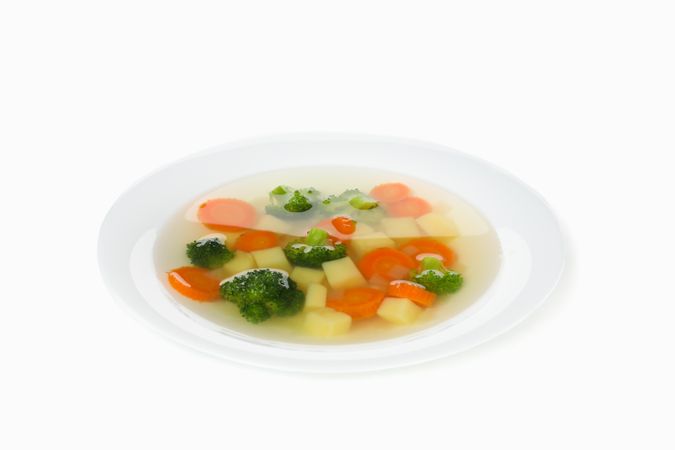 Vegetable soup in blank studio shoot