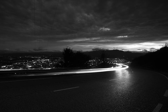 View of abstract shines on road at night