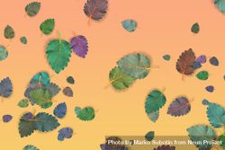 Scattered leaves on gradient yellow pastel background 0ydoLb