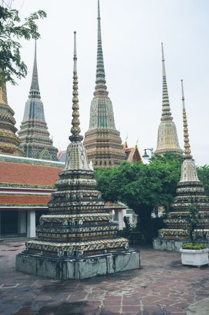 Pyramids in yard of oriental temple
