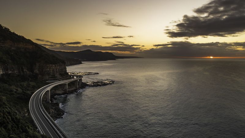 Sunset over Sea Cliff Bridge in New South Whales, Australia