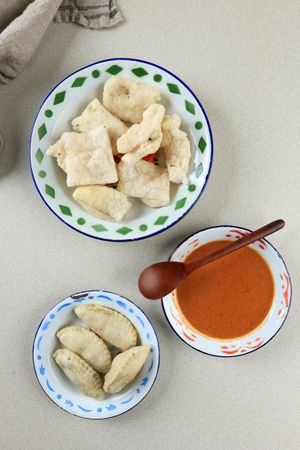 Cireng and Cireng Isi, Crispy and Chewy  Deep Fried Snack made from Tapioca Flour