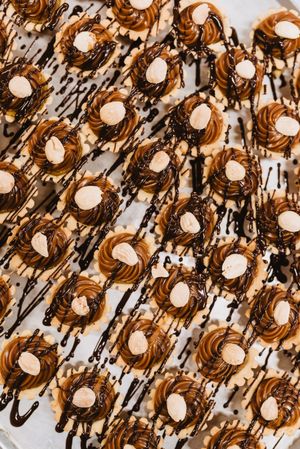 Delicious desserts with nuts and caramel