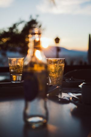 Glasses with cold drink on restaurant table