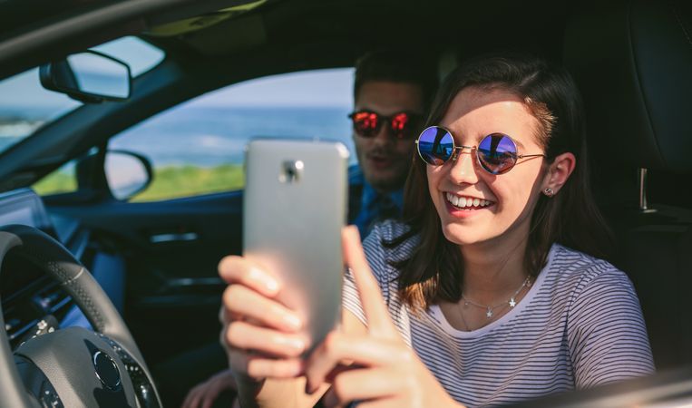 Woman with her boyfriend taking a selfie