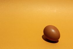Fresh raw eggs on brown background