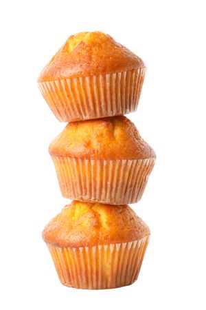 Delicious tasty muffins isolated on light background