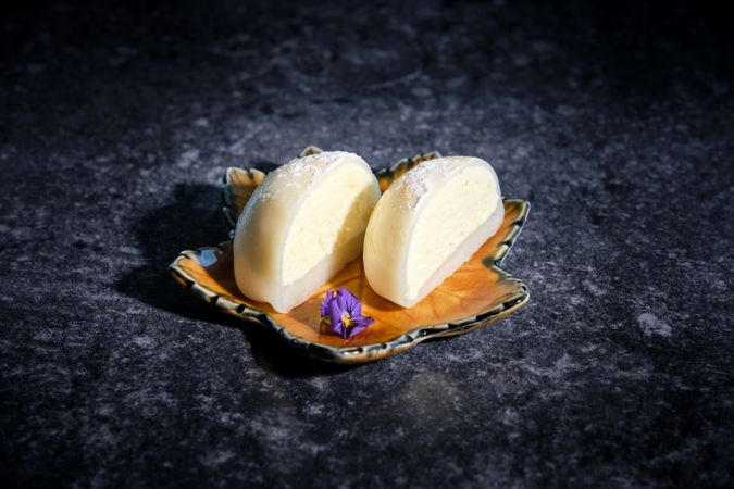 Delicious mochi dessert decorated with flower