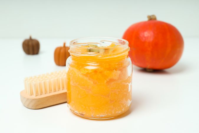 Concept of different cosmetic products, Pumpkin cosmetics