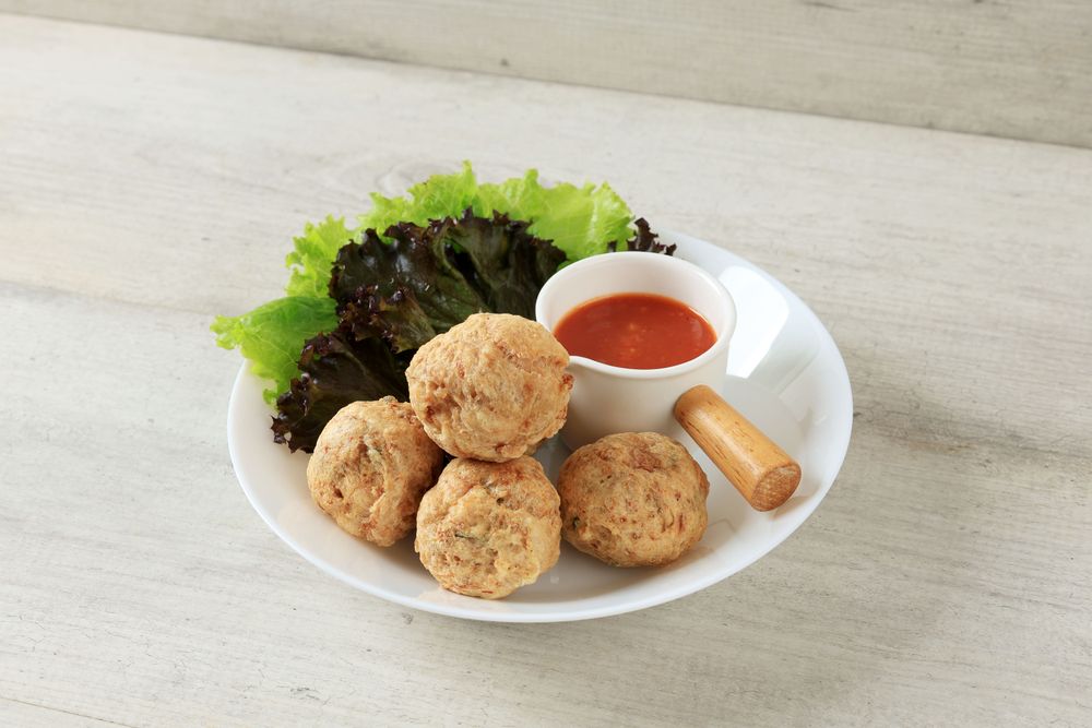 Bakso Goreng or Deep Fried Meatball. Made from Chicken, Meat, or Shrimp with Flour.