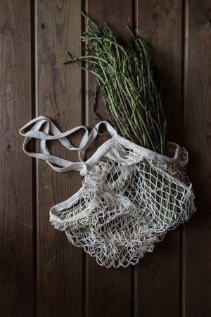 string bag with asparagus