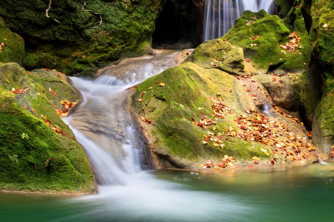 Amazing waterfalls of aquifer with bright vegetation