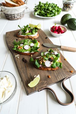 Vegetarian sandwiches on cutting board
