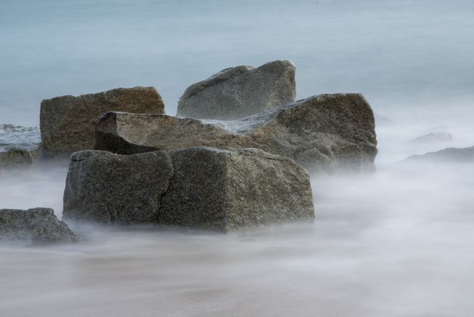 Rocks in the Seashore with a long exposure and silky water