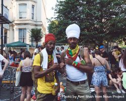 London, England, United Kingdom - August 25th, 2019: Two men fist bump at Notting Hill Carnival 5qkKab