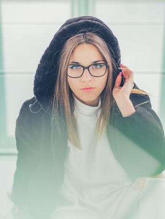 Young woman over a glasses ground