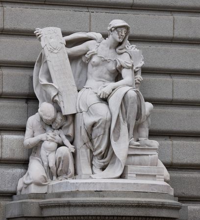 Statue of woman with tablet at The Howard M. Metzenbaum Courthouse, Cleveland, Ohio