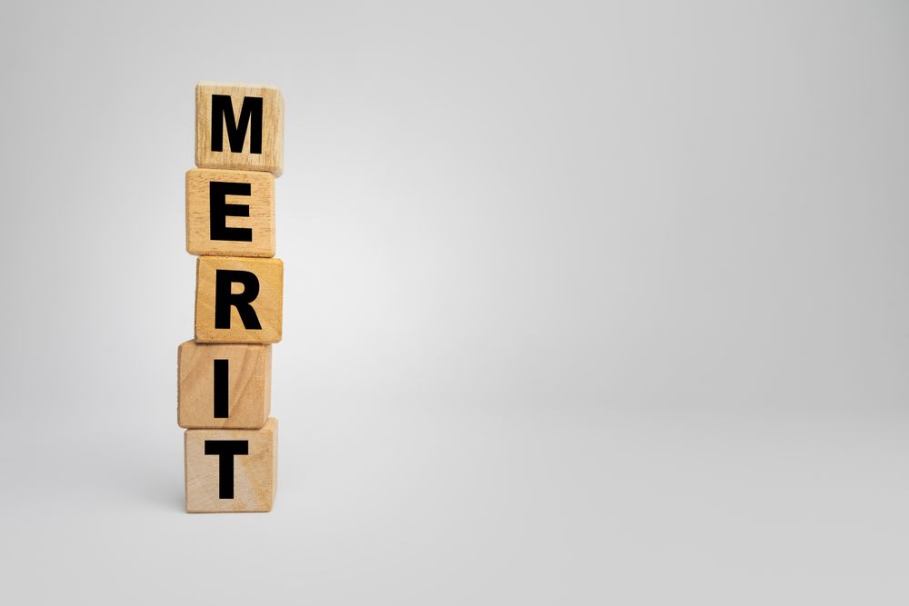 merit word text on stack wooden blocks