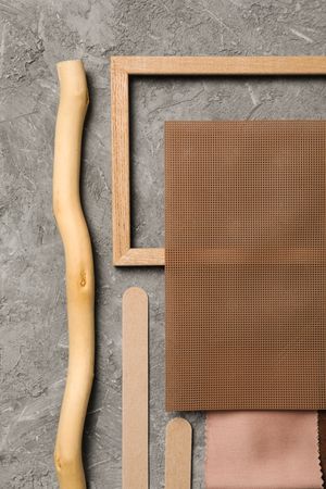 Flat lay of creative moodboard composition, top view