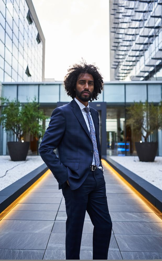 Confident businessman standing on downtown street