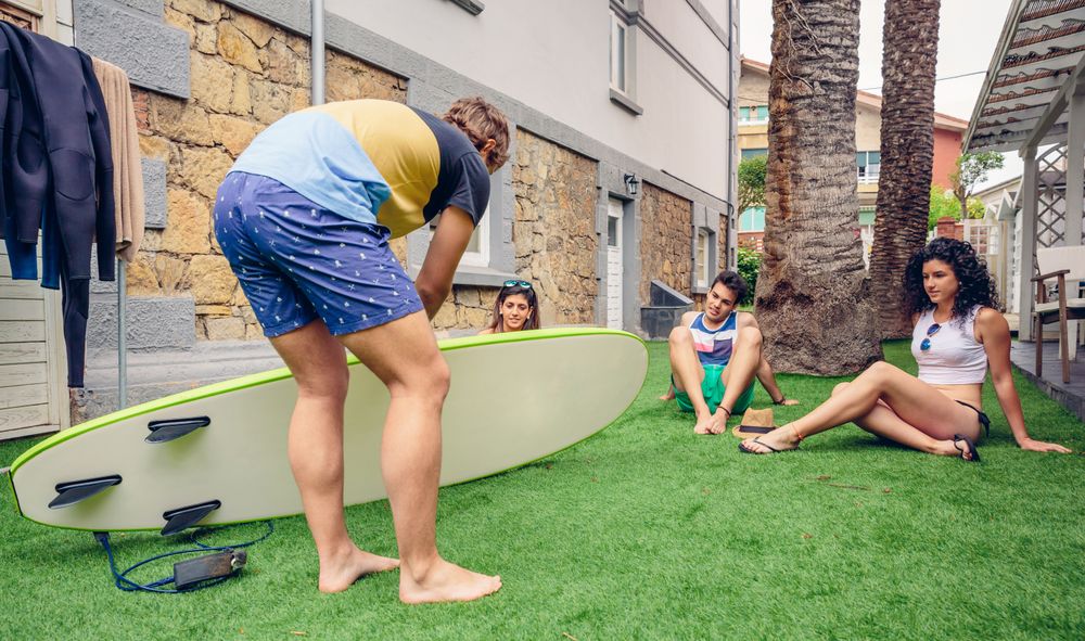 Group of people in a summer surf class