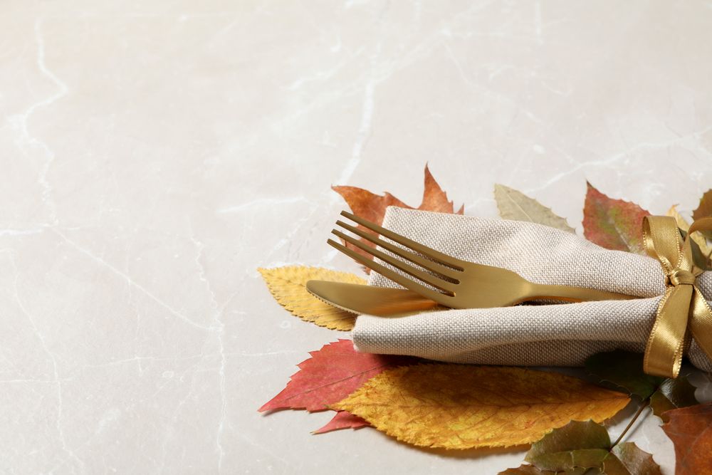 Concept of Thanksgiving day, Autumn table setting, space for text
