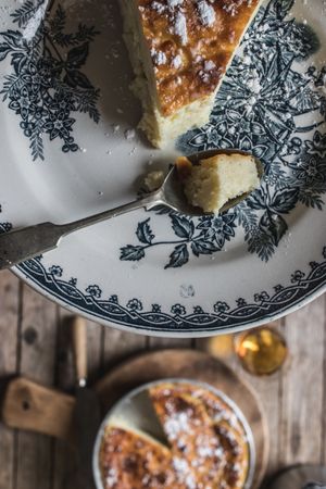 Cottage cheese pudding and glass of cognac
