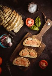 Spices and vegetables near toasts