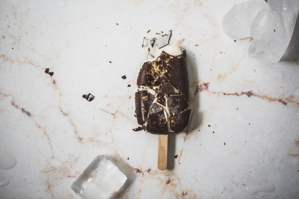 Crashed chocolate and vanilla popsicle