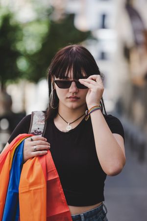 LGBT woman on city street