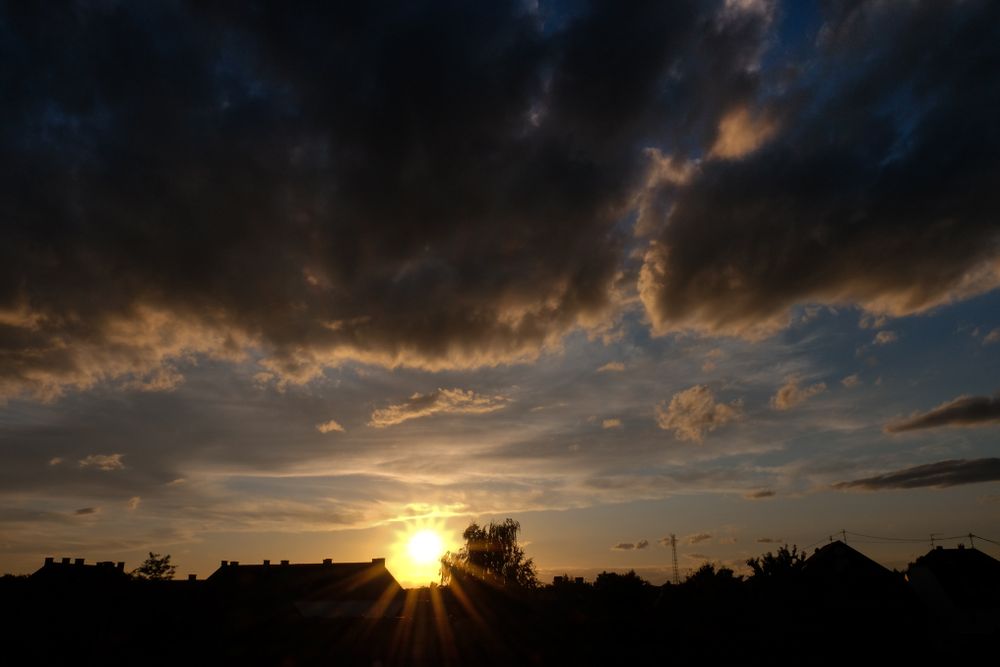 Sunsetting over rooftops in France