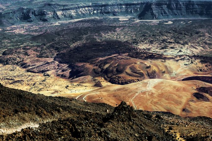 Volcanic landscape in wild deserted area