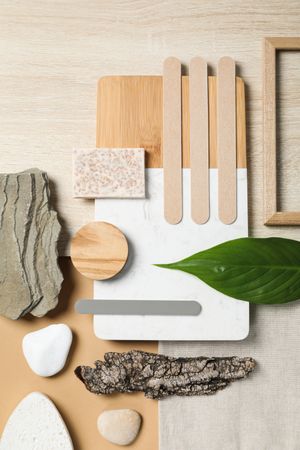 Flat lay of creative moodboard composition, top view