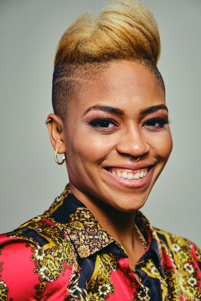 Closeup portrait of cheerful female smiling