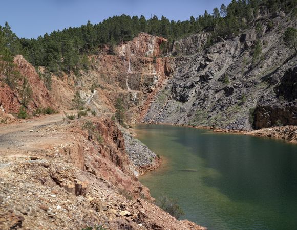 Green water river in valley of Riotinto