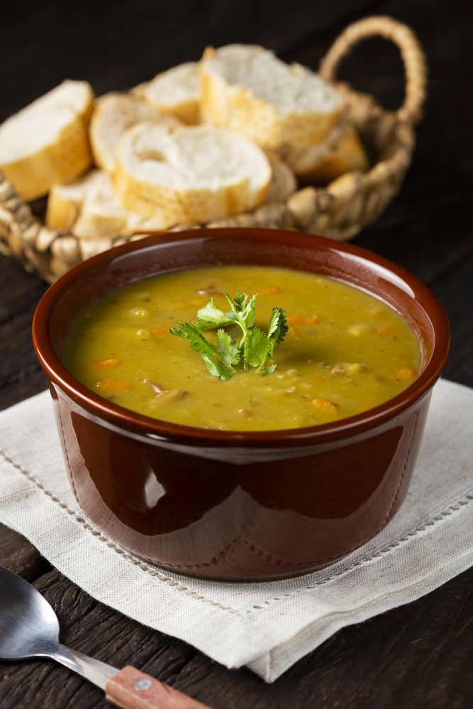 Pea soup. Bowl with pea soup on the table