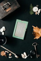 Creative arrangement of vintage items on desk