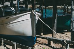 Boats anchored in the pier