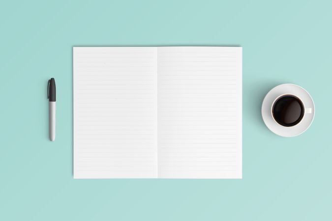 Modern workspace with  copy space on color background