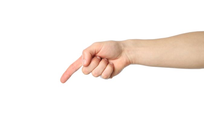 Male hand points down, isolated on blank background. Gestures