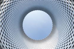 Bottom view of Messeplatz cylinder in Basel, Switzerland