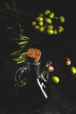 Fresh Spanish extra virgin olive oil with olives